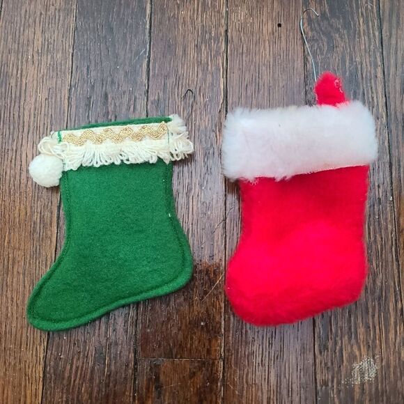 Lot of 2 Vintage Christmas Stocking Christmas Tree Ornaments - Picture 1 of 8
